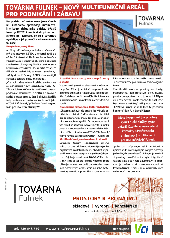 TOVÁRNA Fulnek - investiční skupina Vci