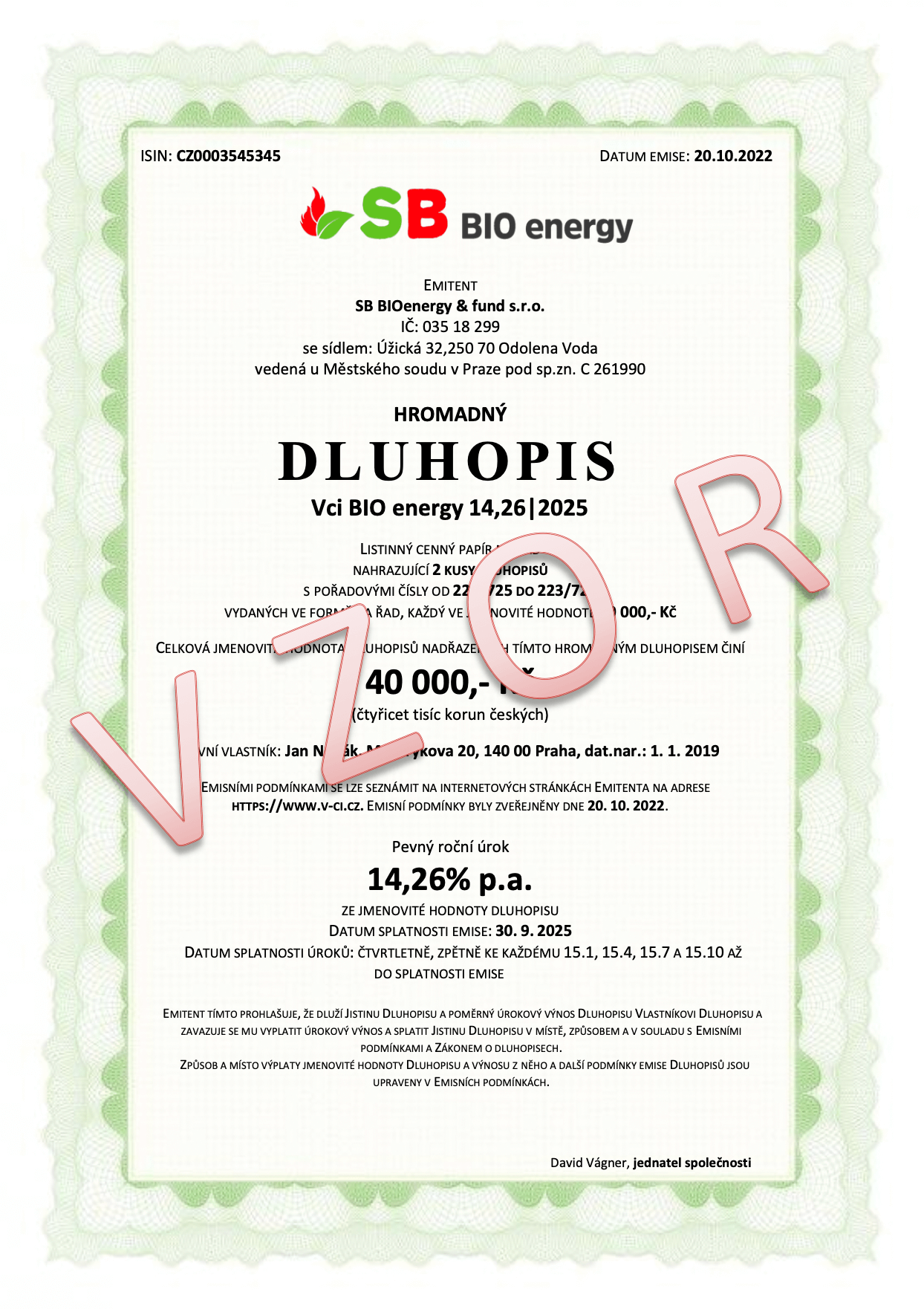 BIOENERGY dluhopisy vzor
